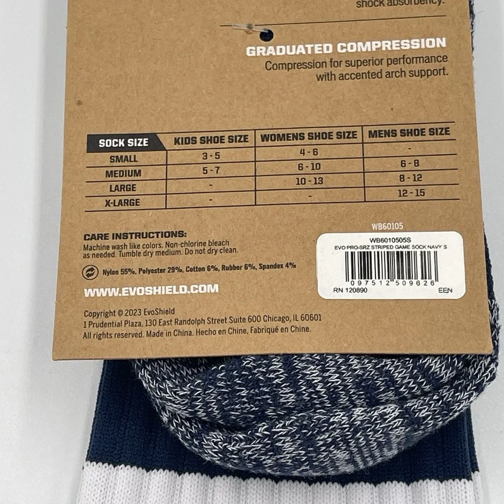 Evoshield PRO-SRZ Striped Baseball/Softball Game Socks Navy/White Size Small - Picture 5 of 5